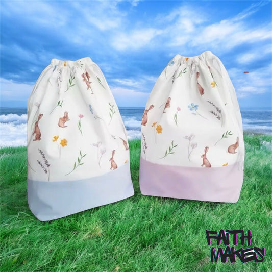 Bunny and wildflower drawstring bags